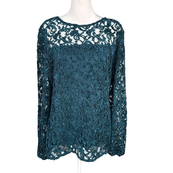Sundance Large Remarkable Beauty Velvet Lace Overlay Long Sleeve Top Green Boho - Picture 2 of 13